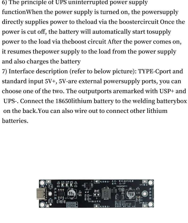Description Picture 3 of item5V 9V 12V 18650 Lithium Battery Boost Step Up Module UPS Uninterruptible Power Supply Module Charge Discharge the Same Time 1A