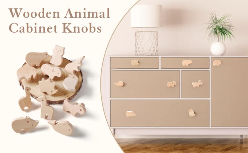 Description Picture 3 of itemWooden Drawer Knobs Decorative Wood Dresser Knobs Wood Cabinets Knobs Pulls with Screws Wall Hooks and Furniture Pull Handles