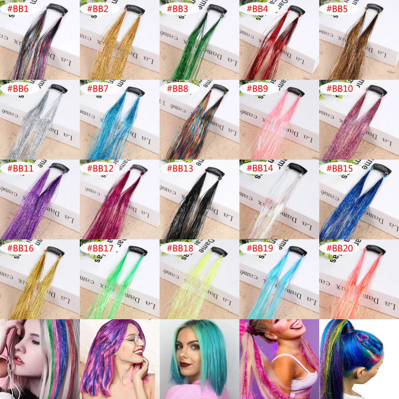Description Picture 6 of item1PCS Colored Tinsel Hair Extensions Clip On Hair Accessories For Girl Kids Women Gift Colorful Straight Hairpiece Party Tools