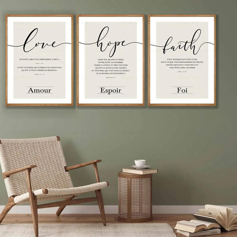 Description Picture 4 of itemFaith Hope Love Bible Verse French Wall Art Poster and Print Canvas Painting Nordic Wall Picture for Living Room Christian Decor