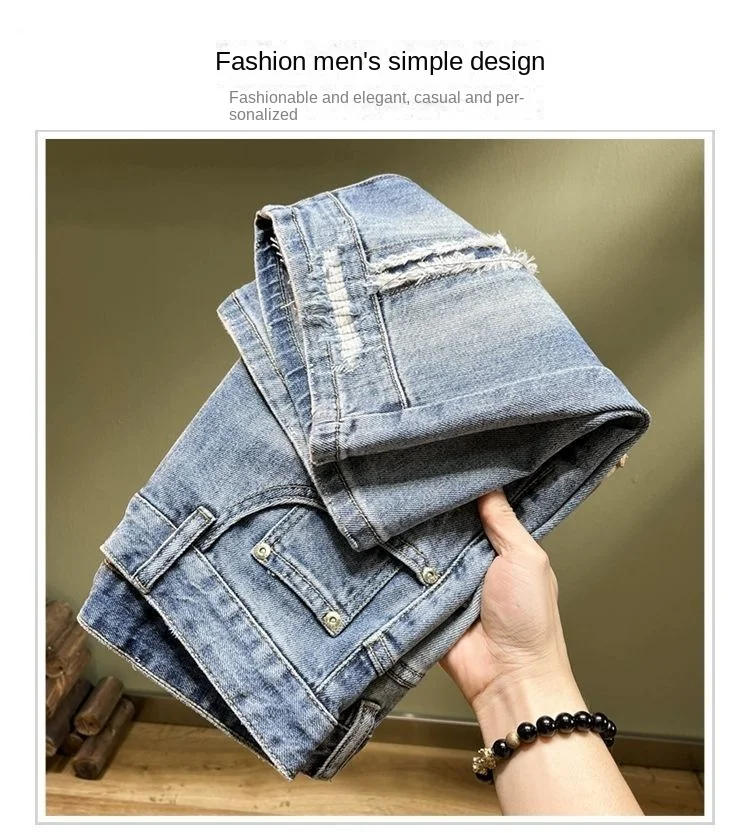 Description Picture 5 of itemMen's Casual Slim Jeans Spring Autumn Fashion Pencil Pants Distressed Denim Shorts Jeans Men's Luxury New Designer Men's Jeans