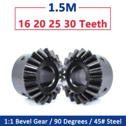 1pc Bevel Gear 1.5M 16 20 25 30 Teeth 90 Degrees Meshing Angle Steel Gear 1:1 Speed Ratio 1.5 Module 16T 20T 25T 30T Bore 6-20mm