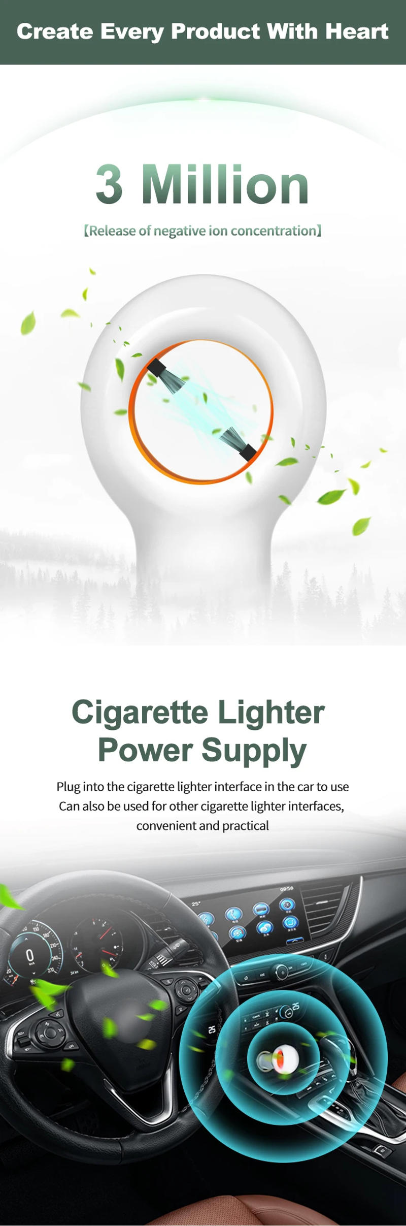 Description Picture 3 of itemFactory Manufacturers negative ions Car Air Purifier Fresh Car Air