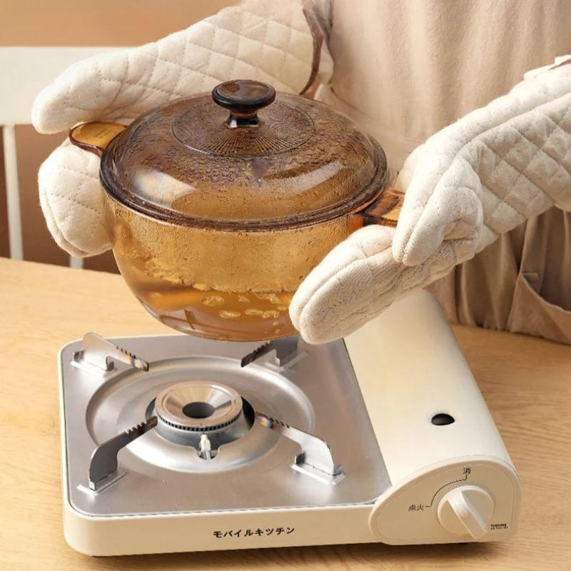 Description Picture 3 of item2pcs Oven Gloves Heat Resistant Kitchen Cooking BBQ Accessories Cotton Mitts Microwave Safe Barware Protection Anti Steam Scald