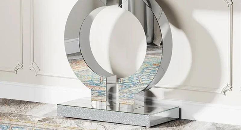 Description Picture 6 of item43-Inch Mirrored Console Table,Modern Entryway Table Glass Sofa Table with Mirror Finish, Rectangle Narrow Accent Foyer Table