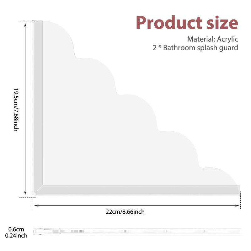 Description Picture 6 of item2Pcs Self- Adhesive Acrylic Shower Splash Guards With Silicone Base Waterproof Transparent Bathtub Water Guards Easy To Install