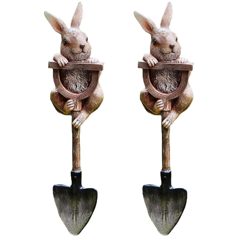 Description Picture 5 of itemABGE-2X Bunny Statue Whimsical Garden Decor For Outside, Resin Bunny  Figurine On Shovel, Outdoor Lawn Decoration