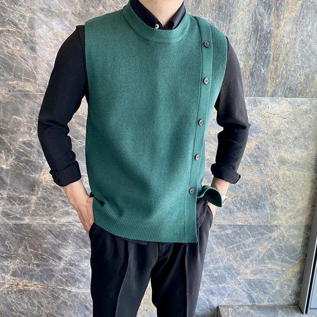 Description Picture 4 of itemMen's Clothing Green Knit Sweater Male Crewneck Sleeveless Business Waistcoat Vest Round Collar Free Shipping Fashion 2023 Tops