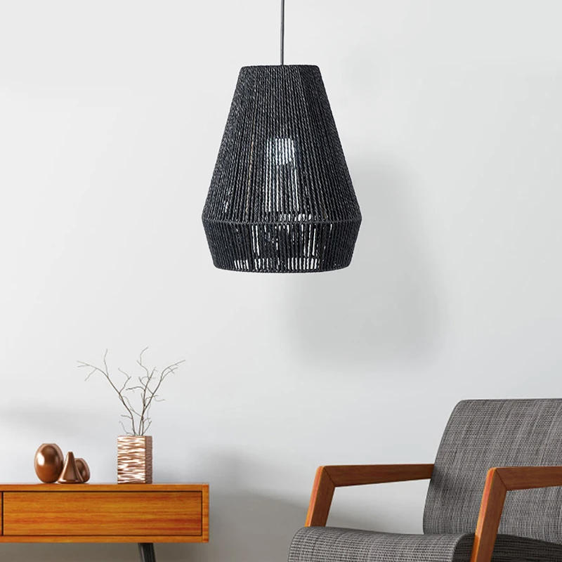 Description Picture 6 of item1PC Imitation Rattan Lampshade Hand Woven Paper Rope Pendant Lamp Cover Ceiling Chandelier Light Shades Living Room Decor