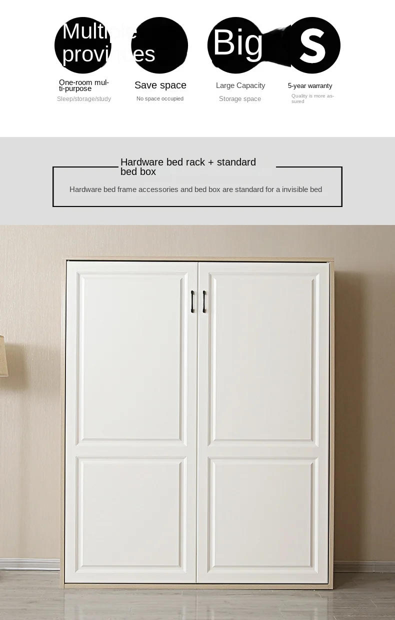 Description Picture 3 of itemInvisible Multifunctional Wardrobe Integrated Folding Bed, Combination Study Room Bedroom Hidden Wall Cabinet Bed  Bedroom Set