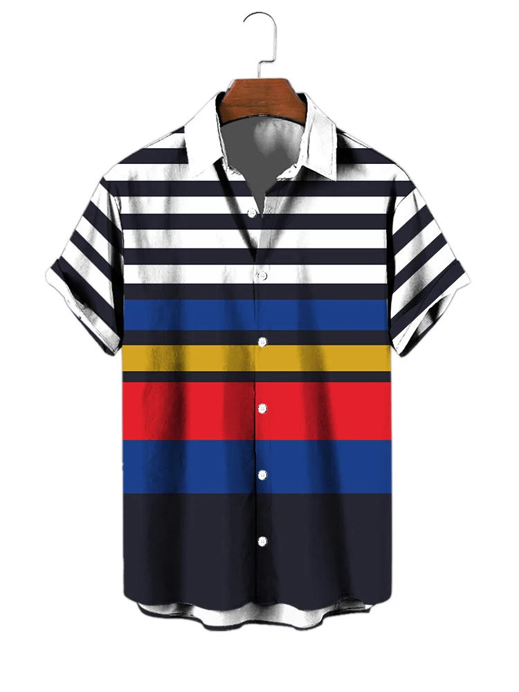 Description Picture 4 of itemColorful pattern men's 3D printing summer short sleeved shirt fashion street sportswear oversized loose collar top men's shirt