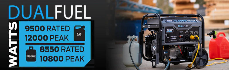 Description Picture 4 of itemG12KBN-SG Heavy Duty Portable Dual Fuel Generator - 9500 Rated Watts & 12000 Peak Watts - Gas & LPG - Electric Start