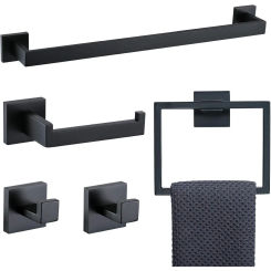 5 Pieces Bathroom Hardware Accessories Set Black Towel Bar Set Towel Holder Racks Set for Bathroom,SUS304 Stainless 23.6-Inch