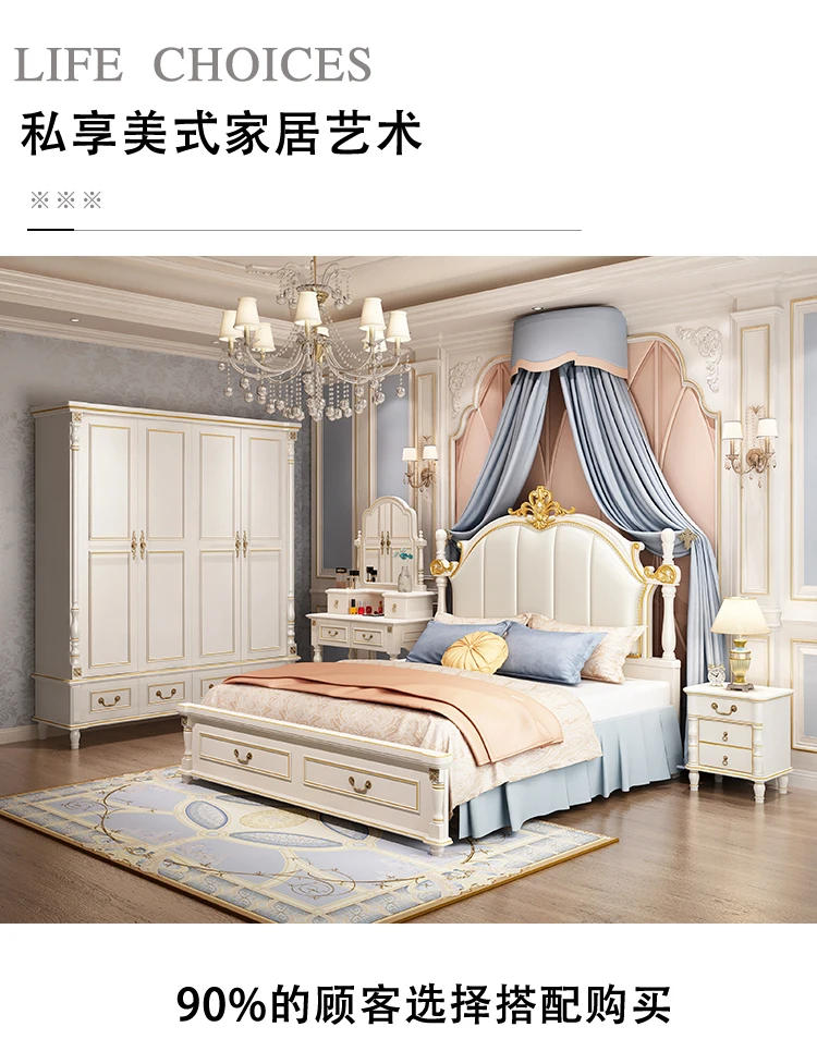 Description Picture 3 of itemAmerican Luxury Bedroom Sets Double European Wood Solid Bedroom Sets High Box Camas Moderrnas Inteligentes Home Furniture