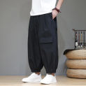 Japanese Spring and Summer Casual Pants for Men Loose and Comfortable Cargo Harem Pants Breathable Ankle-Length Pants