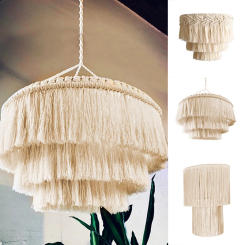 1pc Bohemian Macrame Hand Woven Lampshades Tapestry Style Hanging Lamp Shades Home Decorations Multi-layer Tassel Lamp Cover