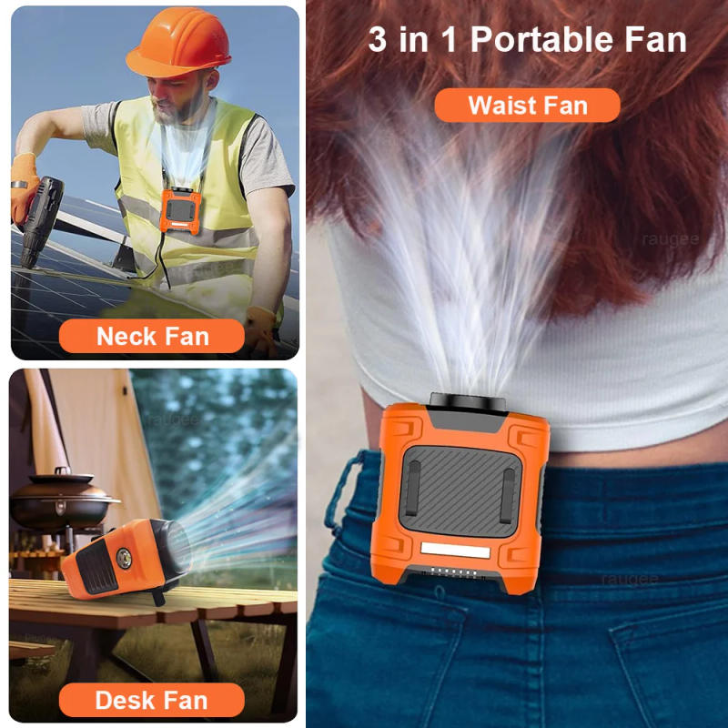 Description Picture 4 of item10000mah Portable Waist Fan Wearable Clip Fan With 3 Gear Wind USB Rechargeable Hanging Neck Fan For Outdoor Working Camping Fan