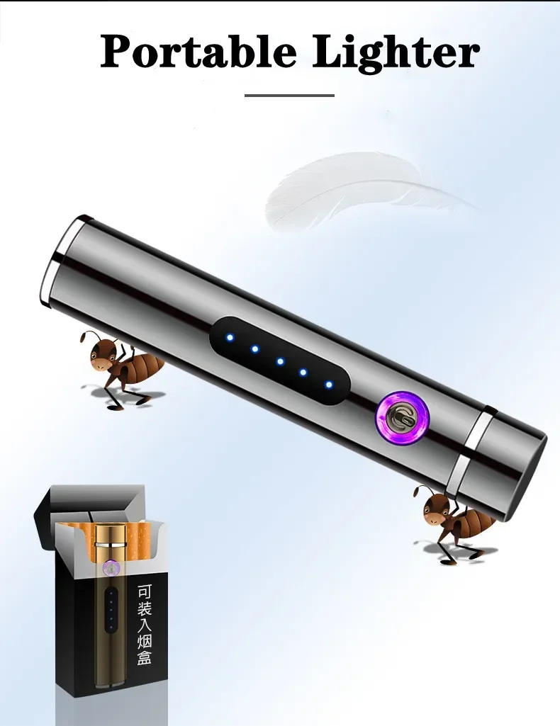 Description Picture 3 of itemHot Portable Mini Dual Arc USB Charging Lighter Touch Sensing Outdoor Windproof Plasma Pulse Flameless Cigarette Lighter Tool