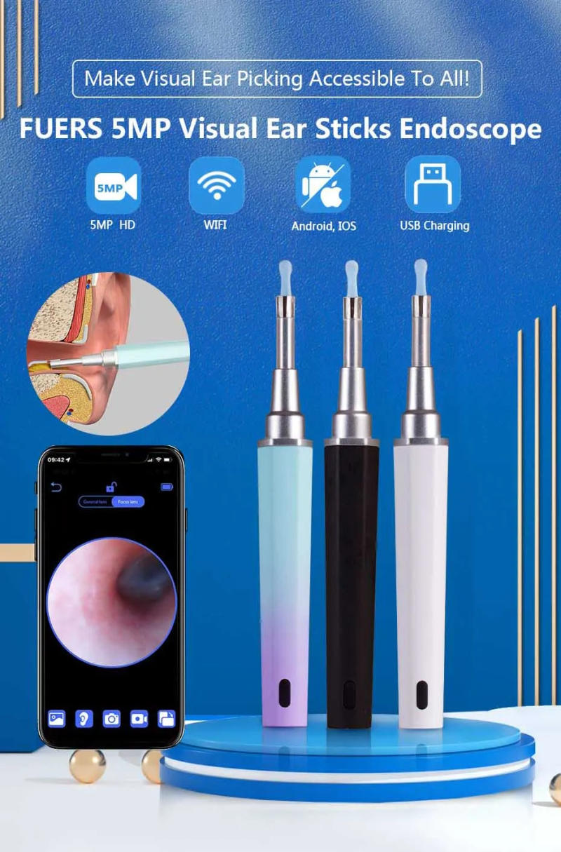 Description Picture 3 of itemTongwode Ear Wax Removal Tool Ear Care WIFI 5MP Visual Ear Sticks Endoscope Precision Earpick Mini Camera Otoscope Health Care