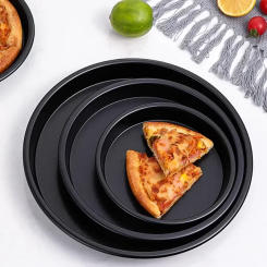 Kitchen Pizza Mould Pan Carbon Steel ware Baking Pan Round Pizza Tray Round Baking Tray Heat-resistant for Home Pie Tins Black