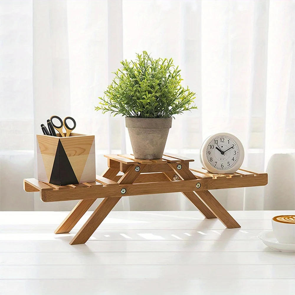Description Picture 2 of itemBamboo Pot Trays for Multi-Level Indoor and Outdoor Flower Rack for Succulents and Potted Plants, Desk Plant Stand