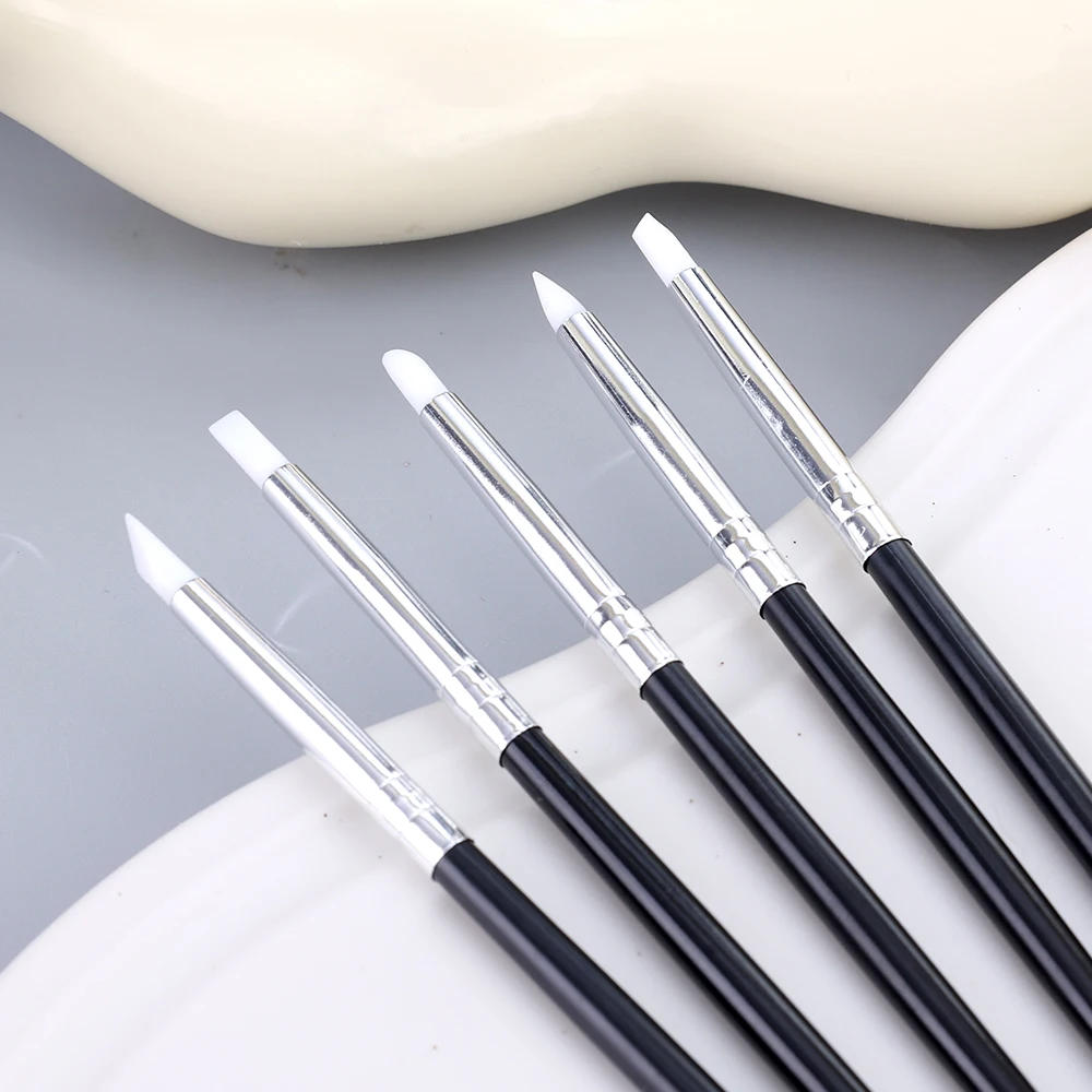Description Picture 6 of item5Pcs Silicone Nail Brush DIY Hollow Pottery Sculpture Tools Nail Art Carving Emboss UV Gel Shaping Pen Dotting Nail Brushes