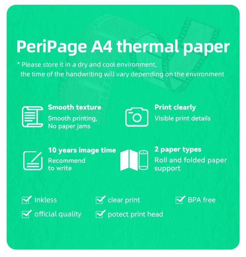 Description Picture 3 of itemPeriPage Original Thermal Paper A4 210mm Thermal Fax Machine Paper Long Time 15 Years Storage Type Paper for A40 Printer