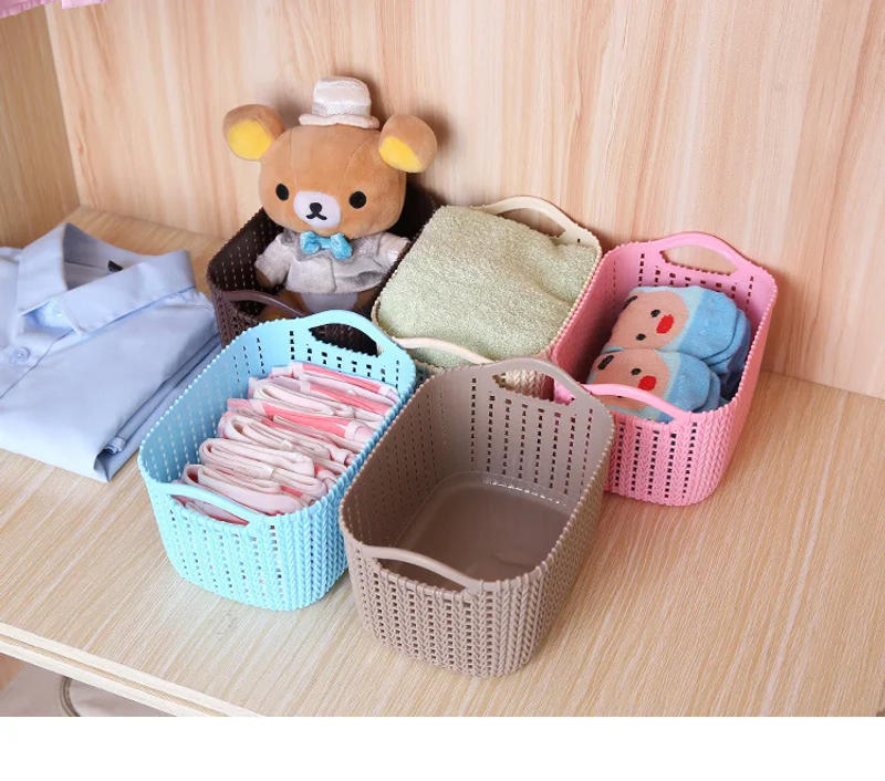 Description Picture 2 of itemImitation Rattan Plastic Uncovered Basket Handheld Storage Frame,Baskets for Organizing, Bathroom Cosmetics Storage Box