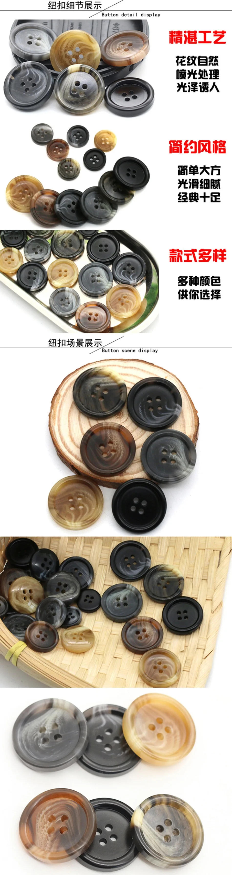 Description Picture 4 of item100Pcs Stylish Resin Button for Men's Jackets and Coats - Patterned Round Buttons With Four Holes Sewing accessories wholesale