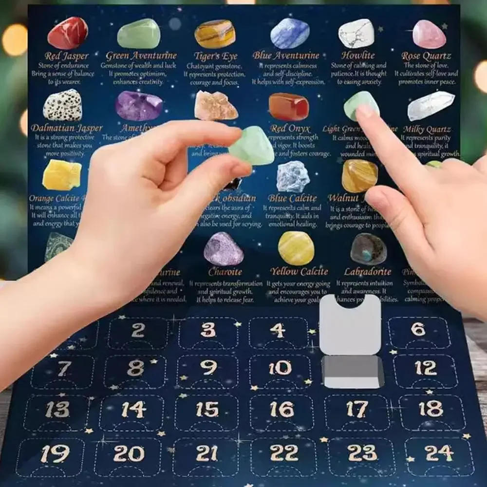 Description Picture 6 of itemChristmas Advent Calendar 24 Days Natural Crystal Gemstone Stone Minerals Box Complete Rock Collection Christmas Kids Gift