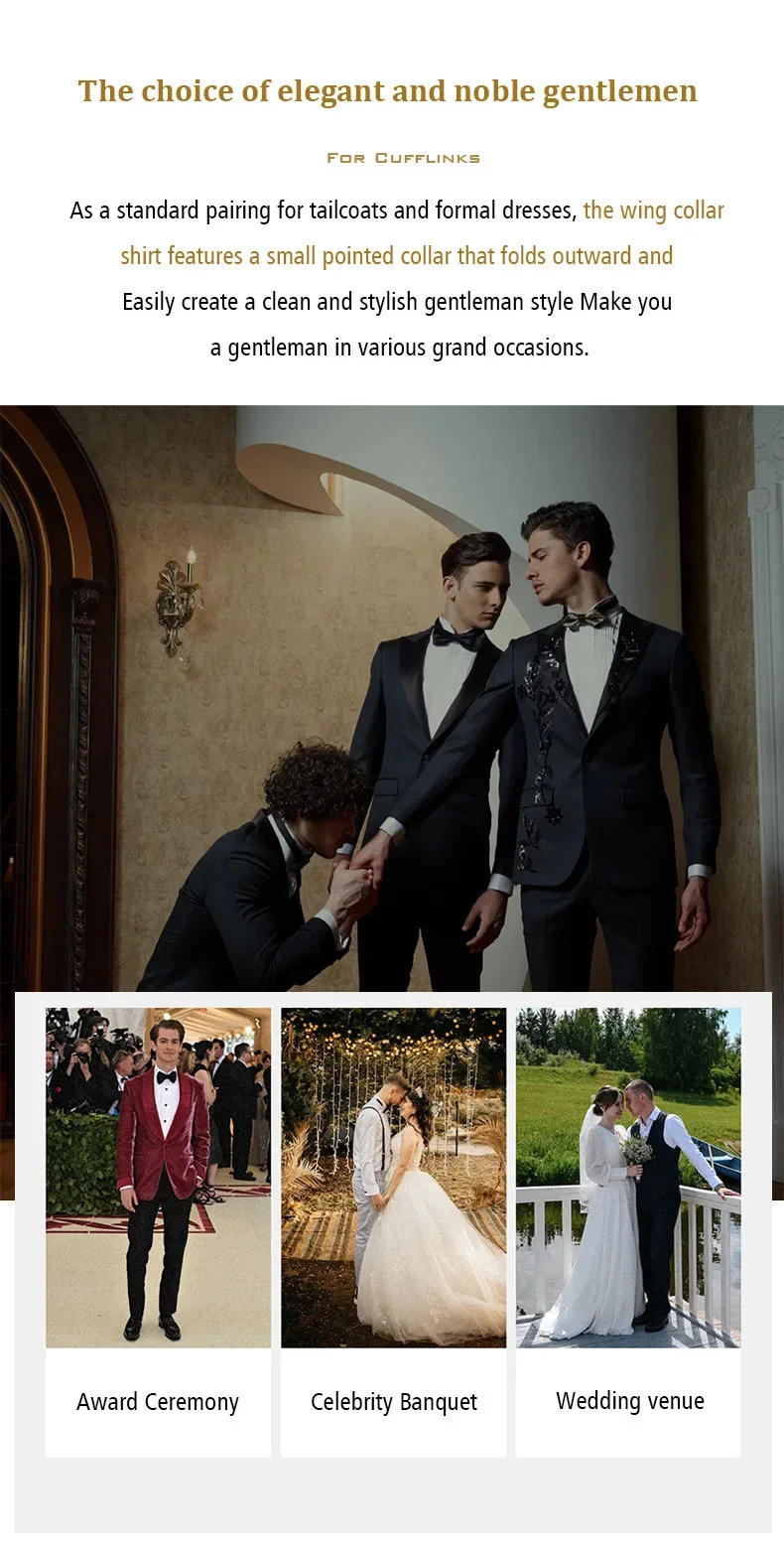 Description Picture 3 of itemAmerican new men's tuxedo long sleeve shirt spring and summer dress French bow tie solid color no-iron groomsmen high quality