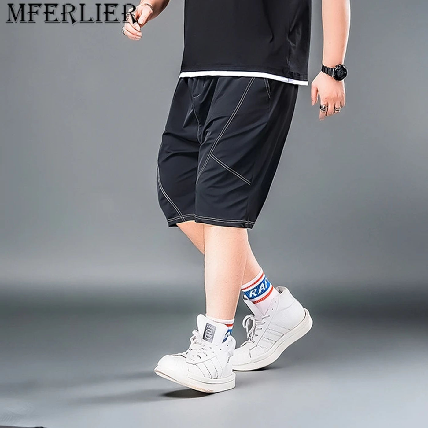 Description Picture 5 of itemSummer Shorts Men Plus Size 7XL Bottom Fashion Casual Solid Color Shorts Elastic Waist Short Pants Male Black Shorts Big Size
