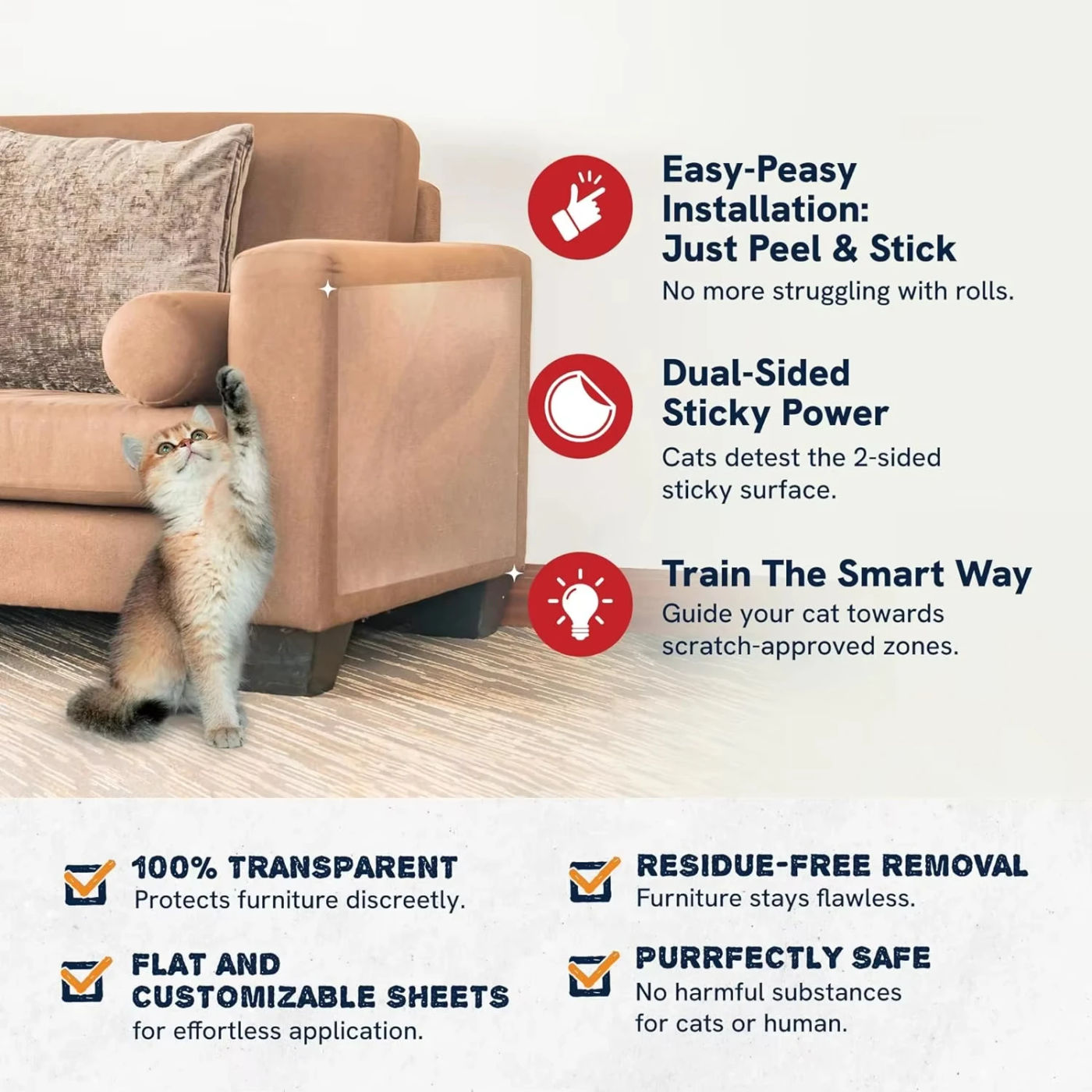 Description Picture 5 of itemCat Scratch Deterrent Tape Furniture Protectors From Cats Transparent Self-Adhesive Pet Training Tape for Sofa Furniture Sticker