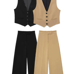 HH Women's Sleeveless Vest Suit V-neck Single-breasted High Waist Side Pocket Women's Straight Leg Pants Business Suits