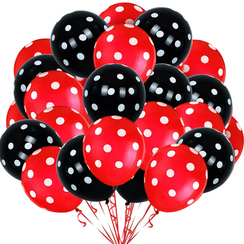 Description Picture 2 of item10/20Pcs 12Inch Red Black Polka White Dot Latex Balloons for Ladybug Birthday Mouse Party Decorations Kids Baby Shower Supplies