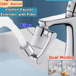 New 1080 Rotating Kithcen Faucet Extender with Filter 2 Modes Tap Aerator Splash Basin Swivel Robotic Arm Faucets Extension