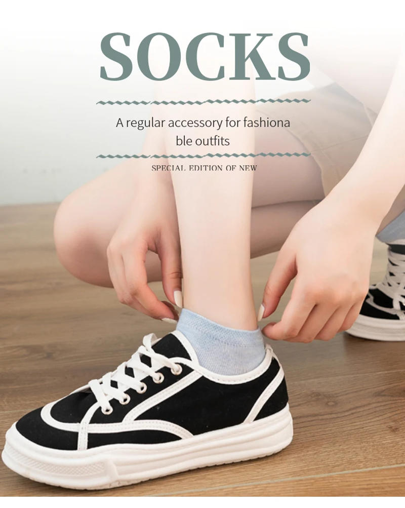 Description Picture 3 of item10/5 Pairs of Colored Cotton WOMEN'S Short Socks, Ankle Breathable Mesh Sports Socks, Summer Casual Solid Color Boat Socks