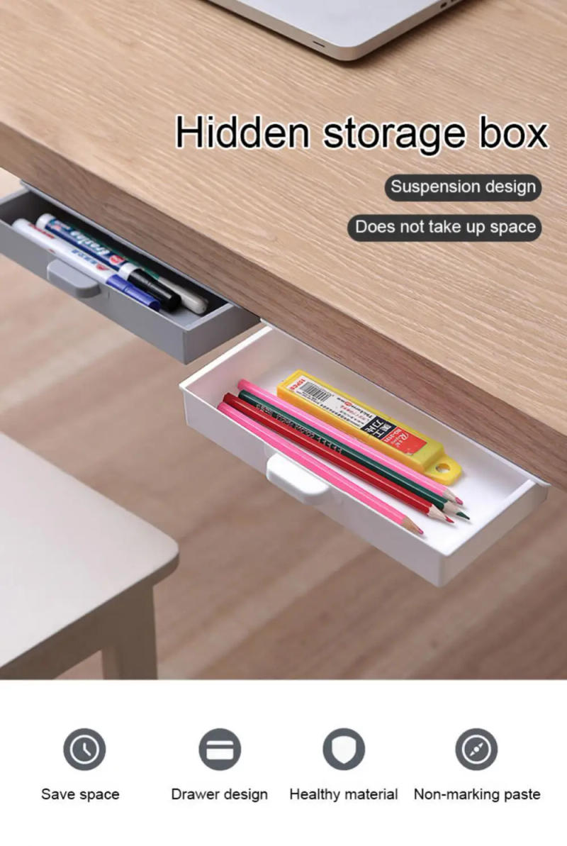 Description Picture 2 of itemPlastic Self-Adhesive Storage Box Makeup Stationery Storage Organizer Case For Under Desk Storage Drawer Organizer Boxes