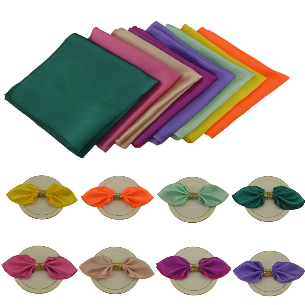 Description Picture 2 of item12pcs 45x45cm Satin Table Napkins Soft Cloth Handkerchief For Wedding Party Decors Birthday Christmas Home Tea Towel Napkin