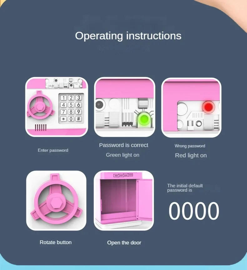 Description Picture 5 of itemElectronic Piggy Bank Automatic Mini Safe Coins Cash Saving Money Box Password Counter Code Key Lock Coin Bank ATM Child Gift