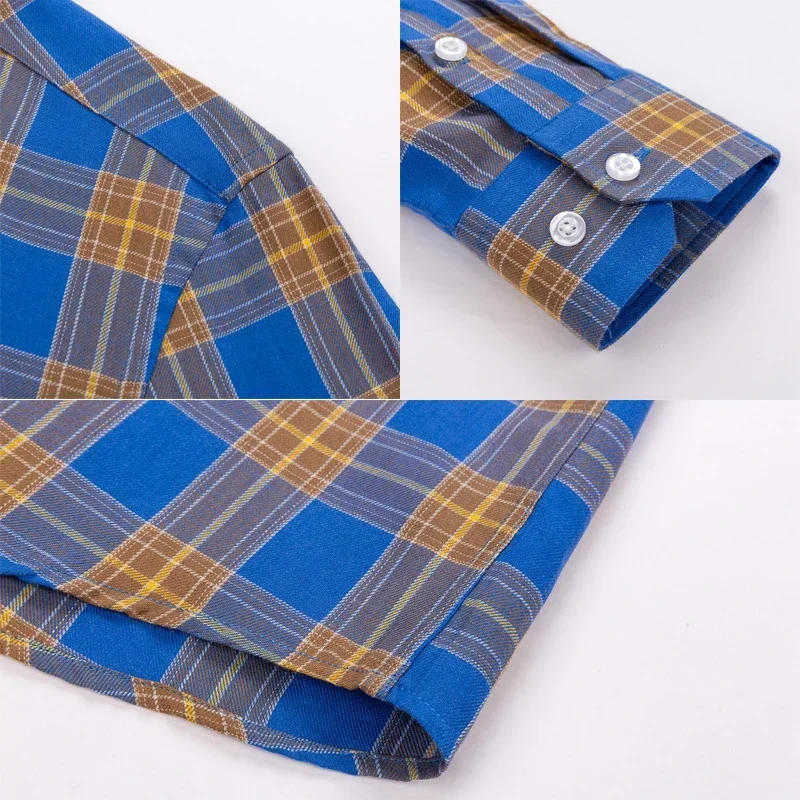 Description Picture 6 of itemCotton Plaid Casual Shirts For Men England Fashion Style Long Sleeve Turn Down Collar Breast Pocket Plus Size Smart Dress shirts