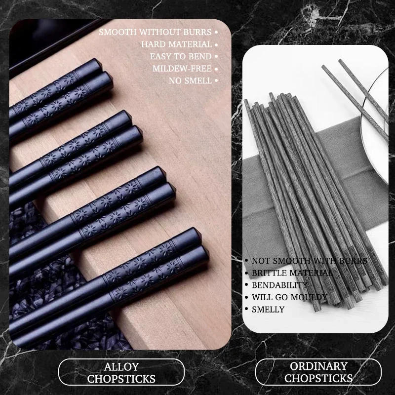Description Picture 4 of item1 Pairs Alloy Chinese Chopsticks Food Sushi Sticks Reusable Non Slip Dishwasher Safe Bamboo Shape Food Grade Chopsticks