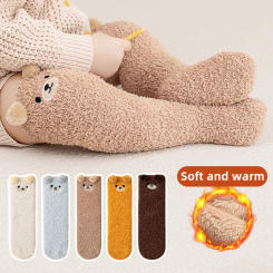 Cartoon Baby Coral Velvet Socks Cute Bear Children Warm Stockings 0-5year Kids Knee Protection Stocking Infants Plush Long Socks