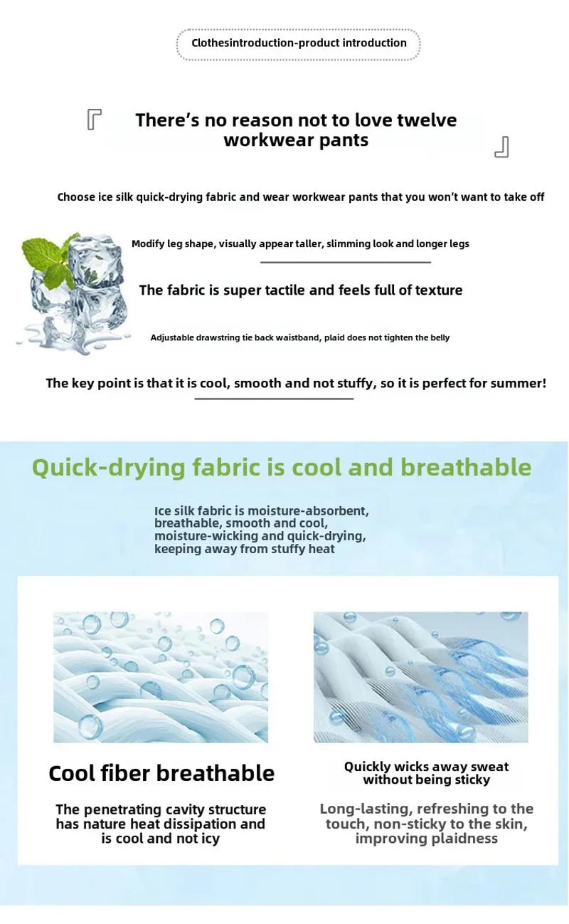 Description Picture 6 of itemAmerican Style Quick Dry Work Pants Women Summer Ice Silk Cuffed Trousers Multi Pocket Climbing Mountain Wide Leg Sports Pants