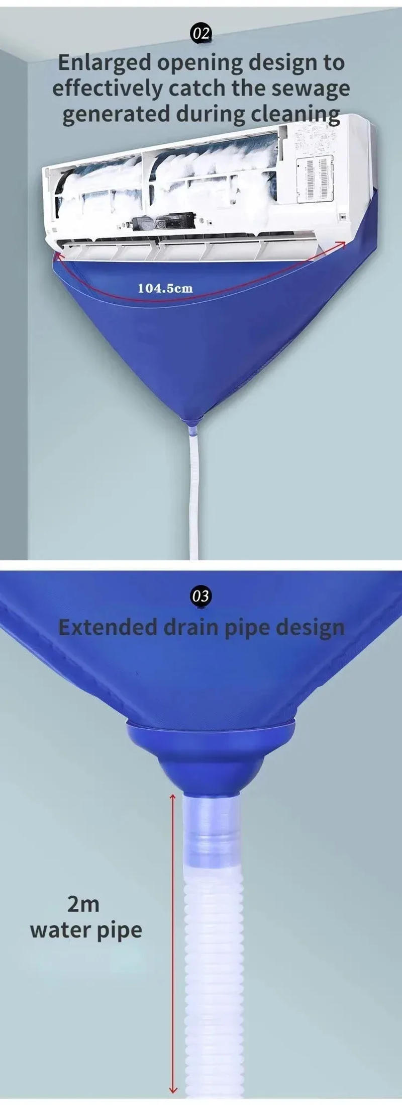 Description Picture 4 of itemAir Conditioner Cleaning Cover Kit,Water-Proof Dirtproof Cleaning Bag for Household Wall-Mounted Air Conditioner Cleaning Tools