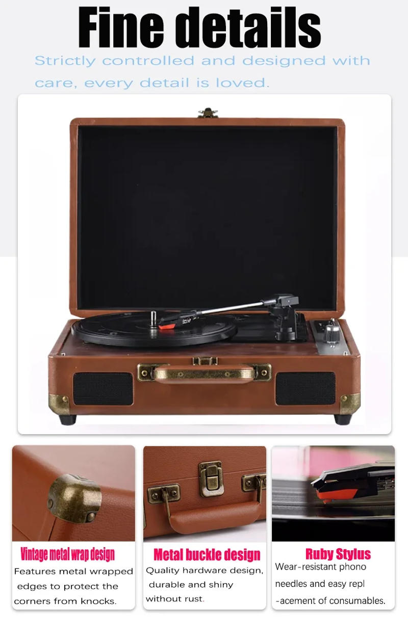 Description Picture 5 of itemRetro portable vinyl record player, Bluetooth/USB/TF playback, suitable for family gatherings, outdoor camping, party gifts