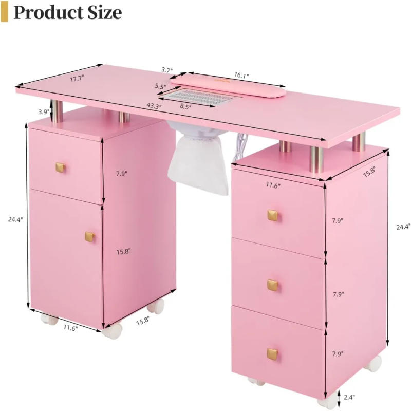 Description Picture 3 of itemNail Desk for Technician Manicure Table, Nail Table w/Electric Dust Collector & Wrist Rest Cushion, Acetone Resistant Nail Table