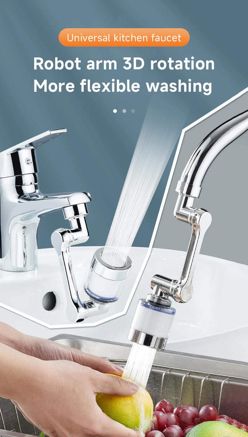 Description Picture 2 of item1080° Rotation Filter Nozzle Splash Proof Universal Faucet Household Kitchen Tap Washbasin Faucets Bubbler Nozzle Robotic Arm