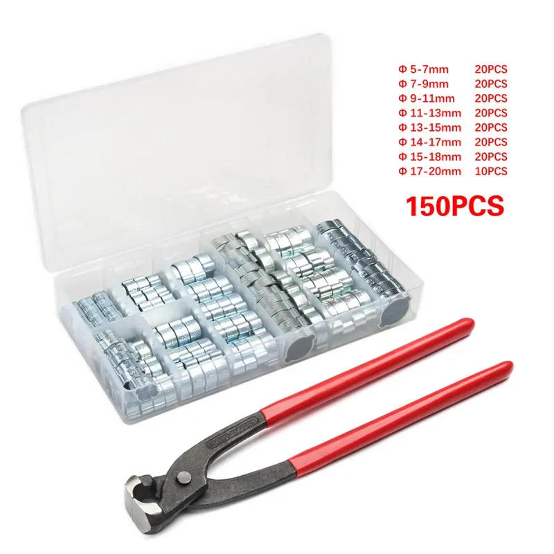 Description Picture 2 of itemFree Shipping 150Pcs 5-20mm Hose Clamp Double Ears Worm Drive Fuel Water Pipe Clamps Clips+1PC Plier