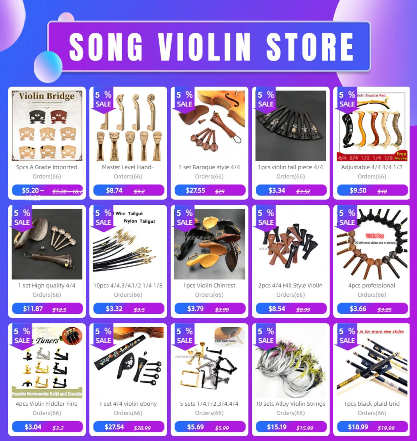Description Picture 2 of item1pcs High quality Paris Eye inlay 4/4 3/4 1/2 1/4 violin tailpiece with tuners nylon Tail Gut ,violin parts accessories fittings